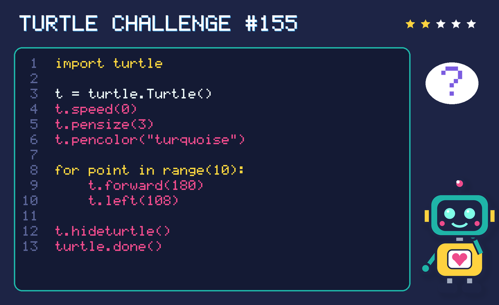 Turtle challenge 155: the code is shown below as text too.