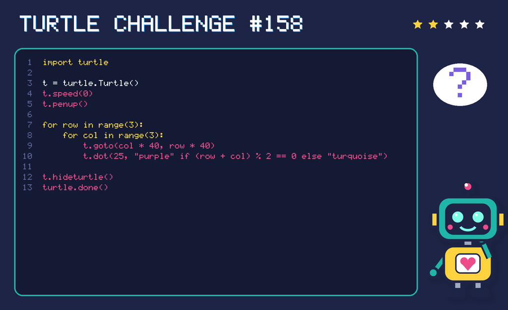 Turtle challenge 158: the code is shown below as text too.