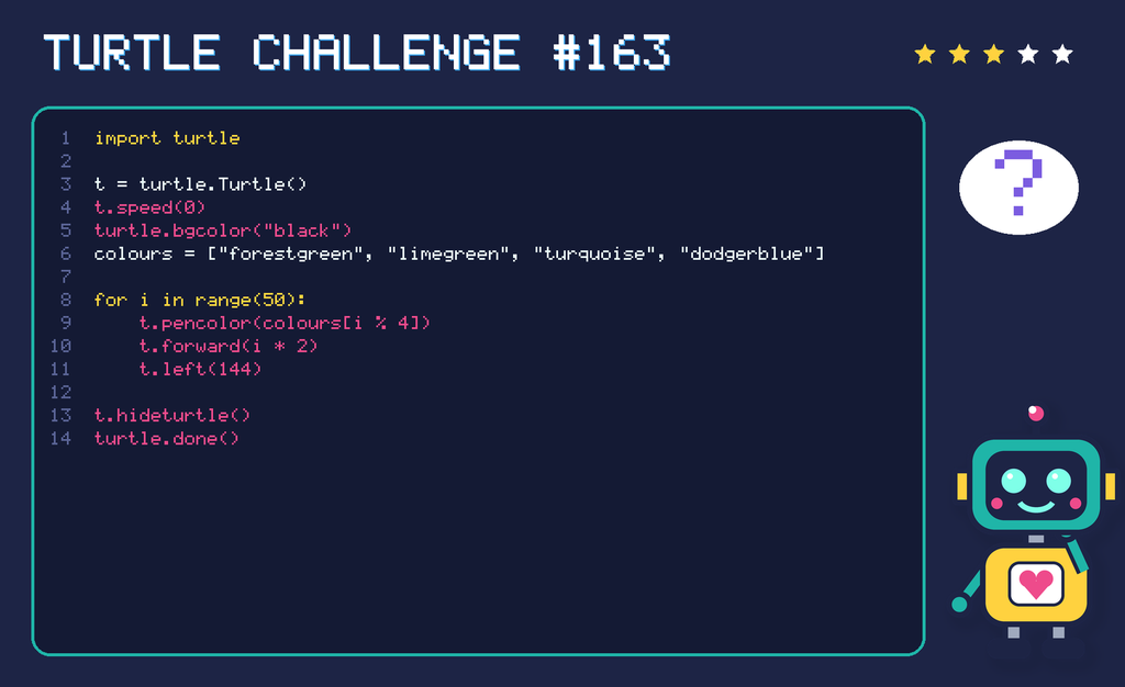 Turtle challenge 163: the code is shown below as text too.