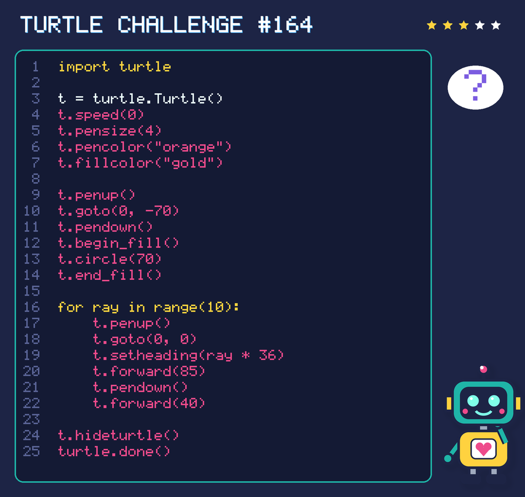 Turtle challenge 164: the code is shown below as text too.