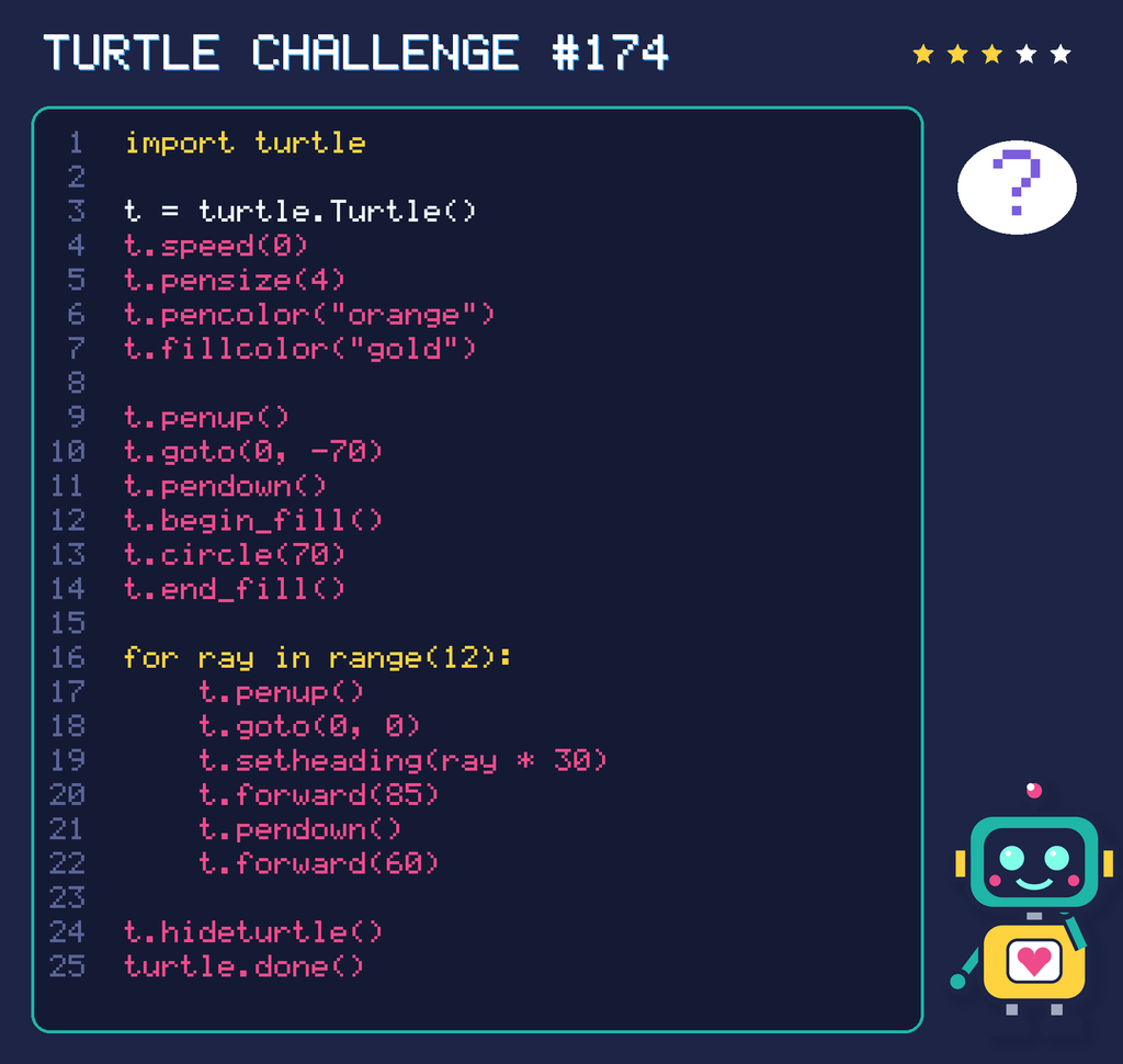 Turtle challenge 174: the code is shown below as text too.