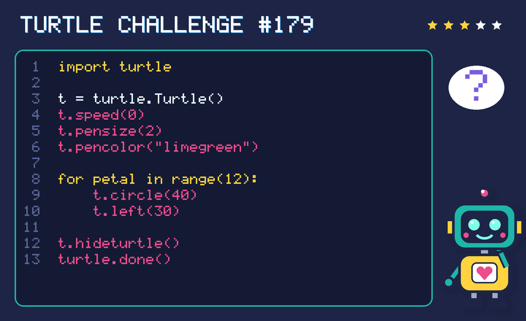 Turtle challenge 179: the code is shown below as text too.