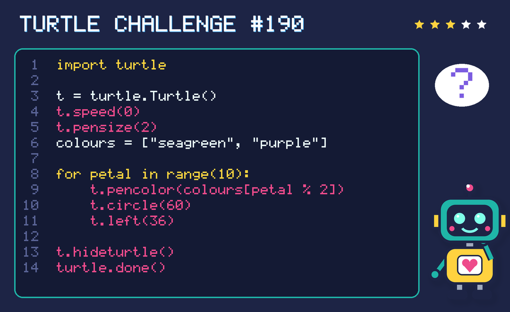 Turtle challenge 190: the code is shown below as text too.