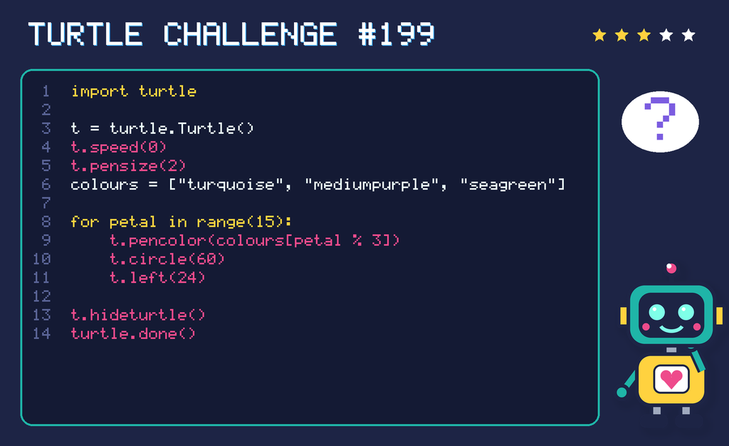 Turtle challenge 199: the code is shown below as text too.