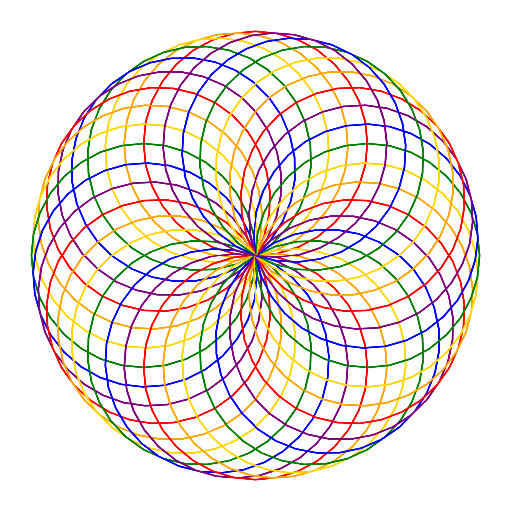 Rainbow flower: a pattern drawn by a Python turtle program