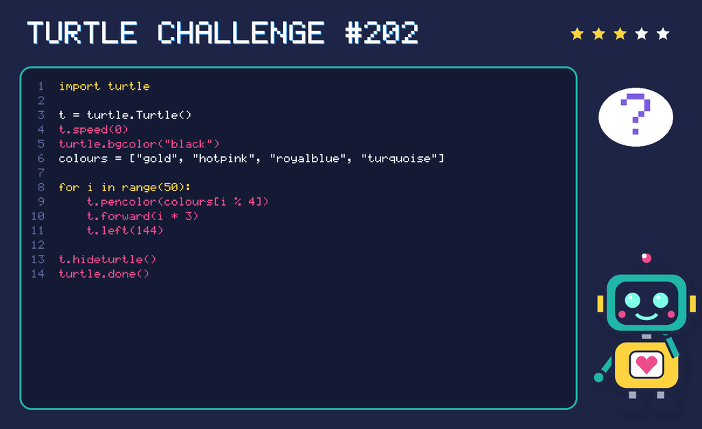 Turtle challenge 202: the code is shown below as text too.