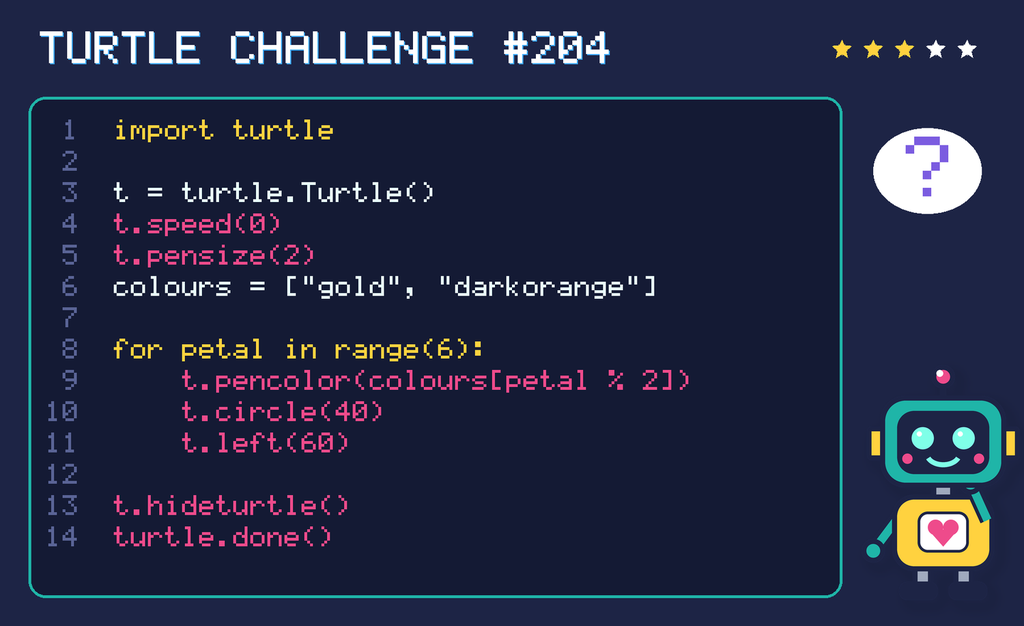 Turtle challenge 204: the code is shown below as text too.