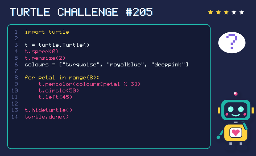 Turtle challenge 205: the code is shown below as text too.