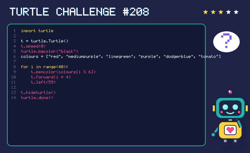 Turtle challenge 208: the code is shown below as text too.