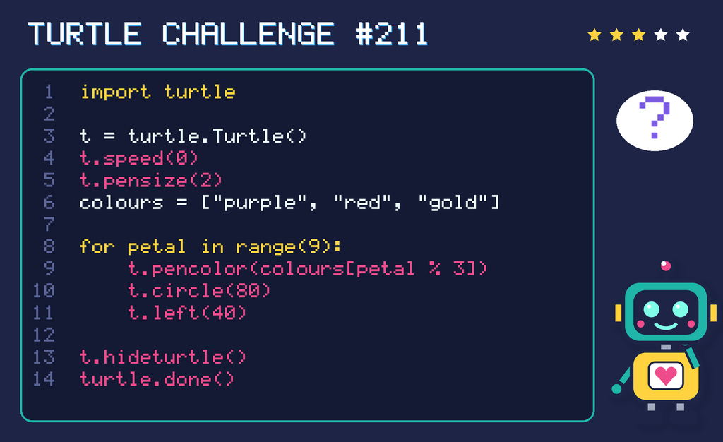 Turtle challenge 211: the code is shown below as text too.