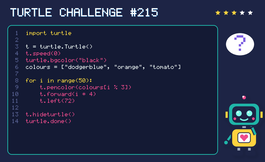 Turtle challenge 215: the code is shown below as text too.