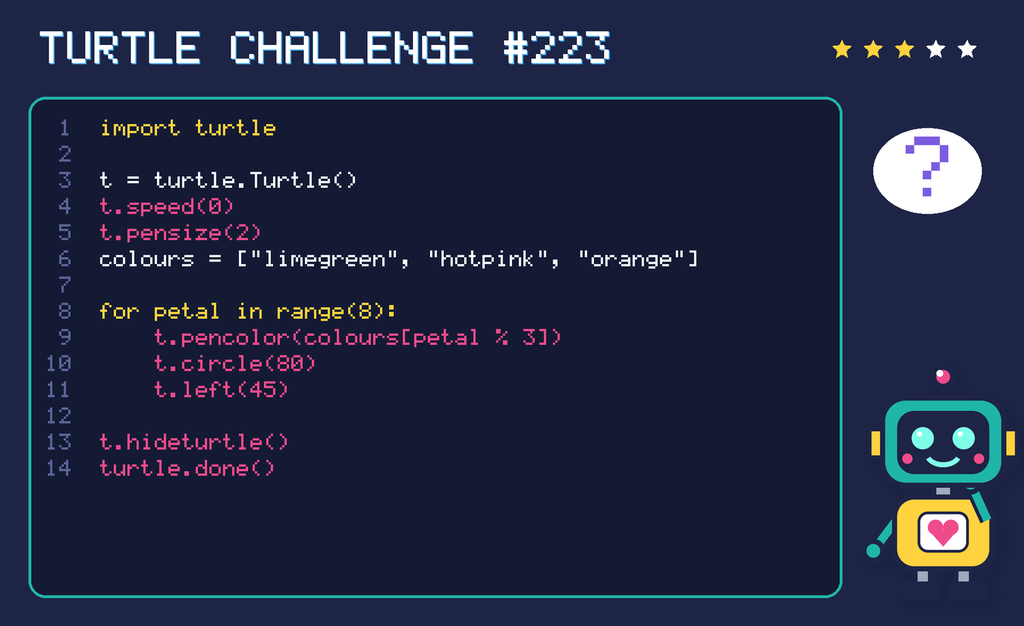 Turtle challenge 223: the code is shown below as text too.