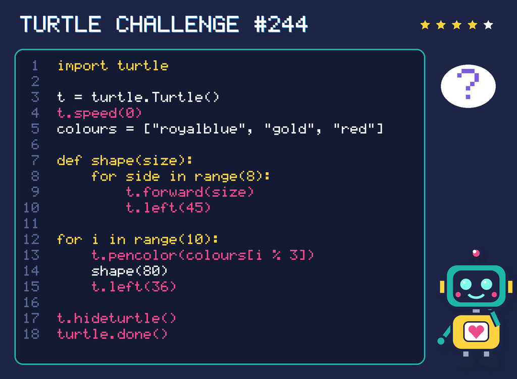 Turtle challenge 244: the code is shown below as text too.