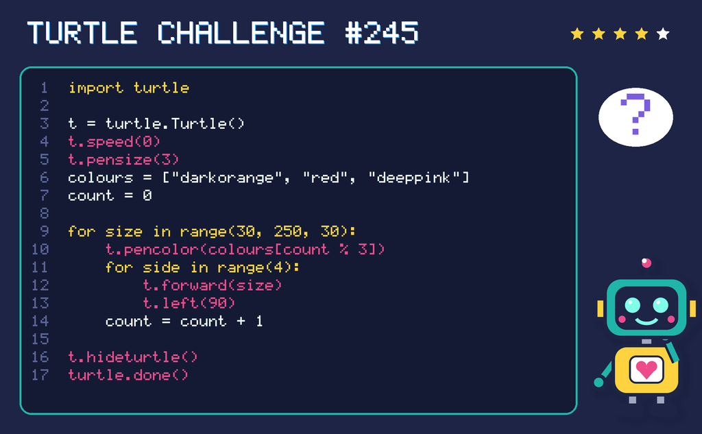 Turtle challenge 245: the code is shown below as text too.
