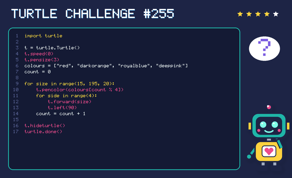 Turtle challenge 255: the code is shown below as text too.