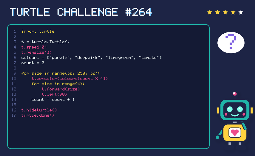 Turtle challenge 264: the code is shown below as text too.