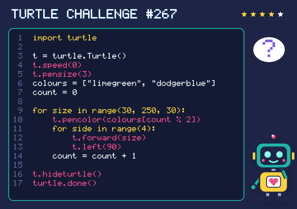 Turtle challenge 267: the code is shown below as text too.