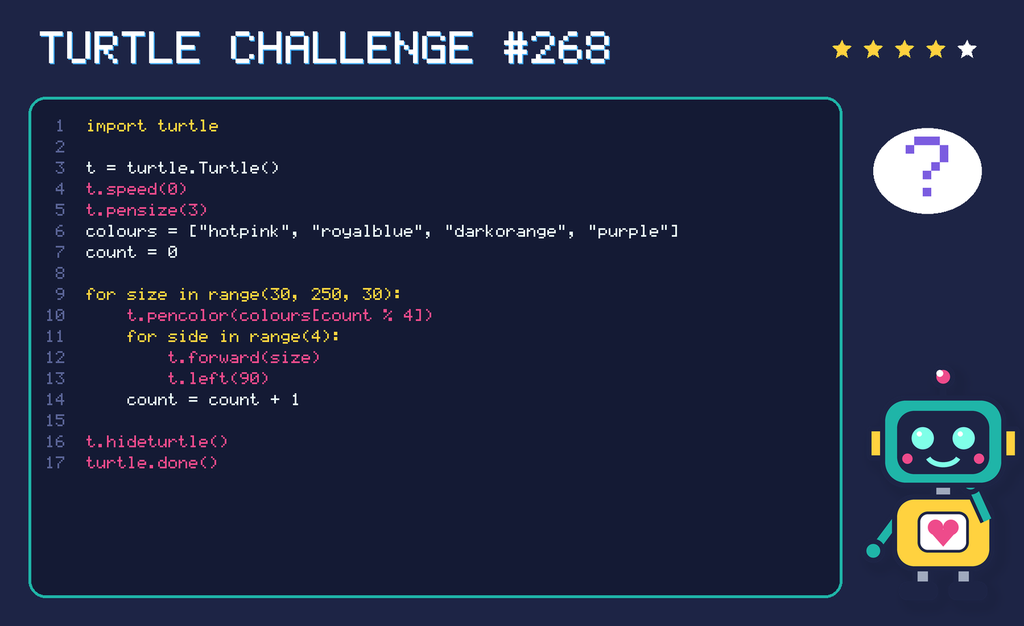 Turtle challenge 268: the code is shown below as text too.