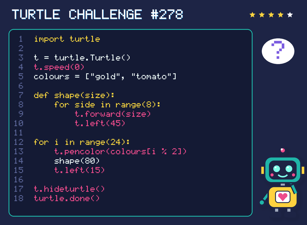 Turtle challenge 278: the code is shown below as text too.