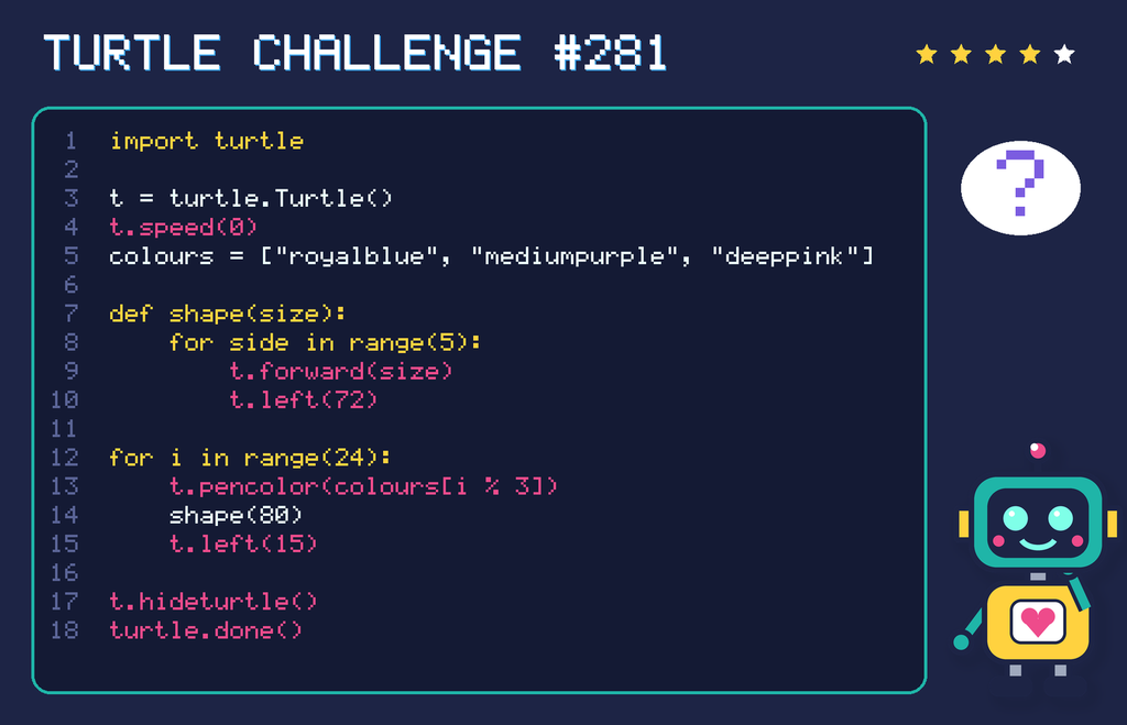 Turtle challenge 281: the code is shown below as text too.