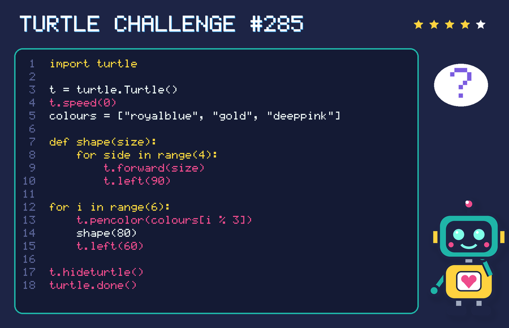 Turtle challenge 285: the code is shown below as text too.