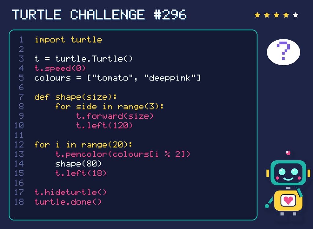Turtle challenge 296: the code is shown below as text too.