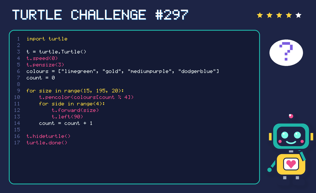 Turtle challenge 297: the code is shown below as text too.