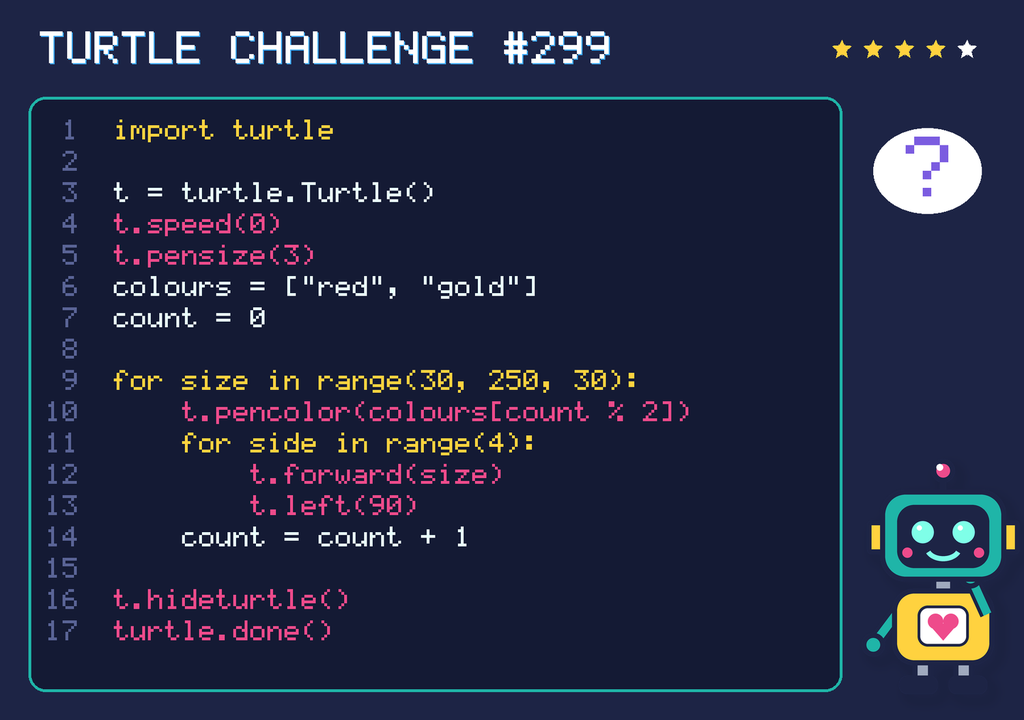 Turtle challenge 299: the code is shown below as text too.