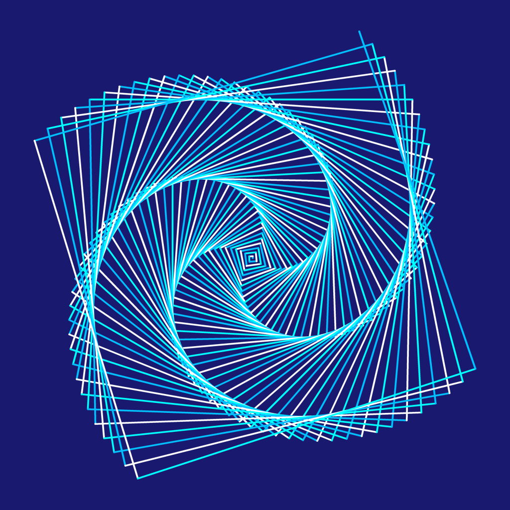 Square whirlpool: a pattern drawn by a Python turtle program