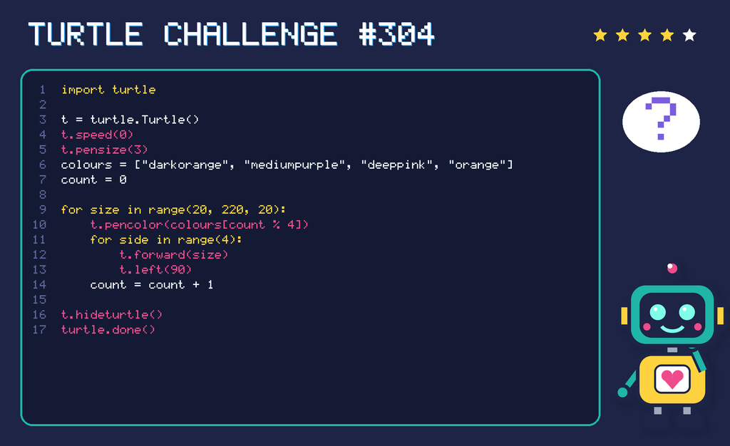 Turtle challenge 304: the code is shown below as text too.