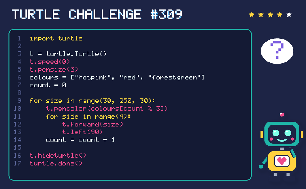 Turtle challenge 309: the code is shown below as text too.