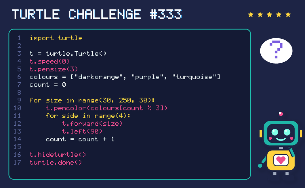 Turtle challenge 333: the code is shown below as text too.