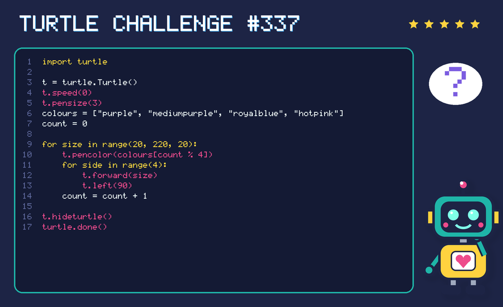Turtle challenge 337: the code is shown below as text too.