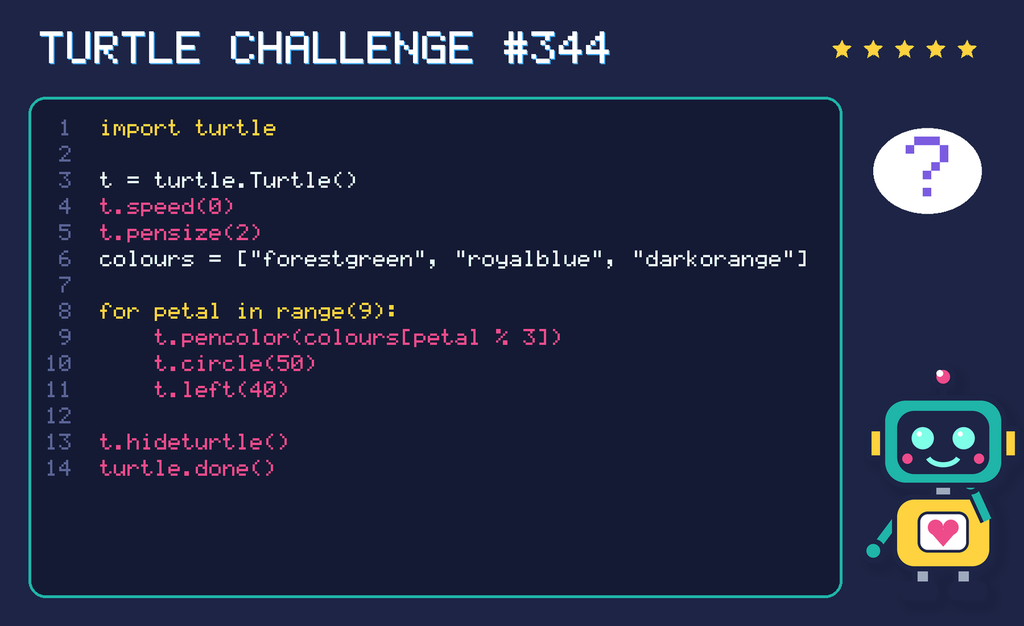 Turtle challenge 344: the code is shown below as text too.
