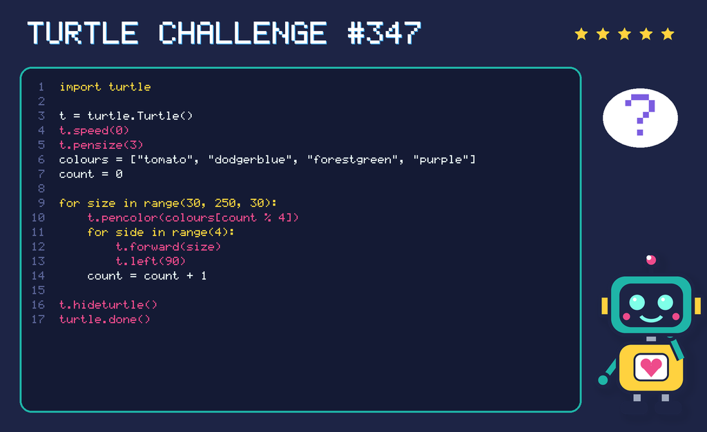 Turtle challenge 347: the code is shown below as text too.