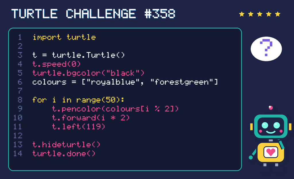 Turtle challenge 358: the code is shown below as text too.
