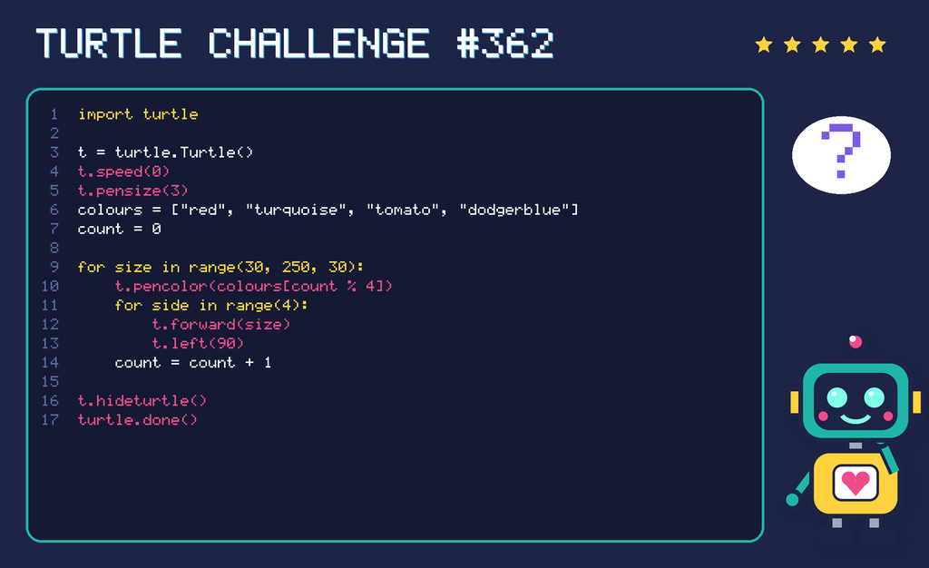 Turtle challenge 362: the code is shown below as text too.
