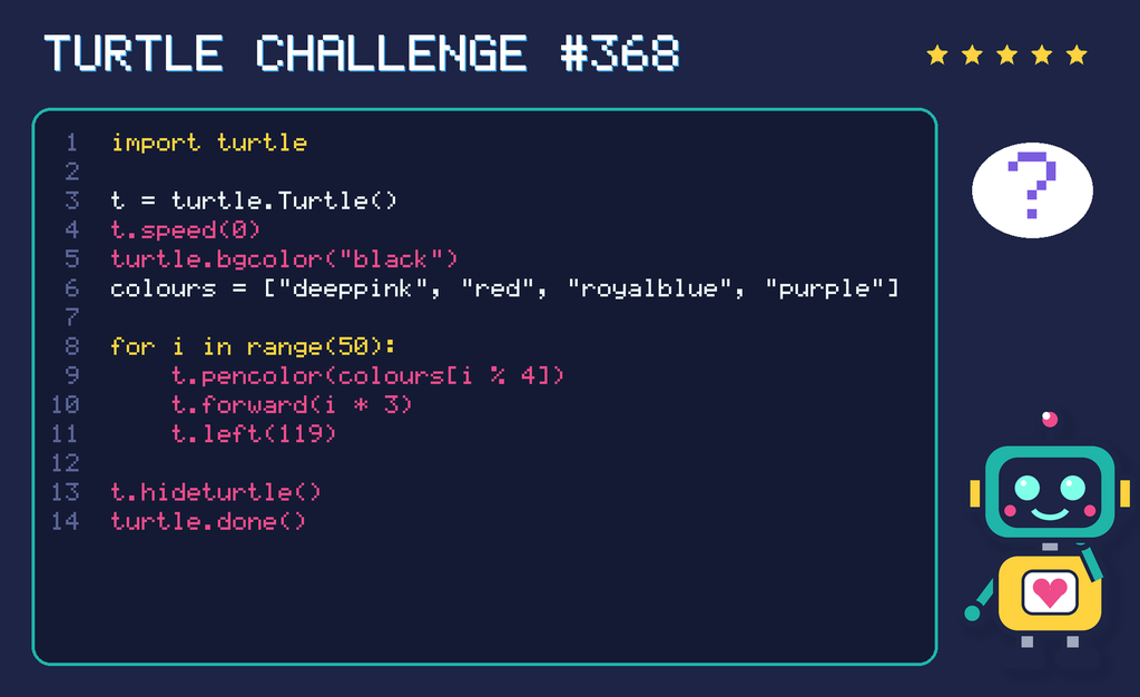 Turtle challenge 368: the code is shown below as text too.