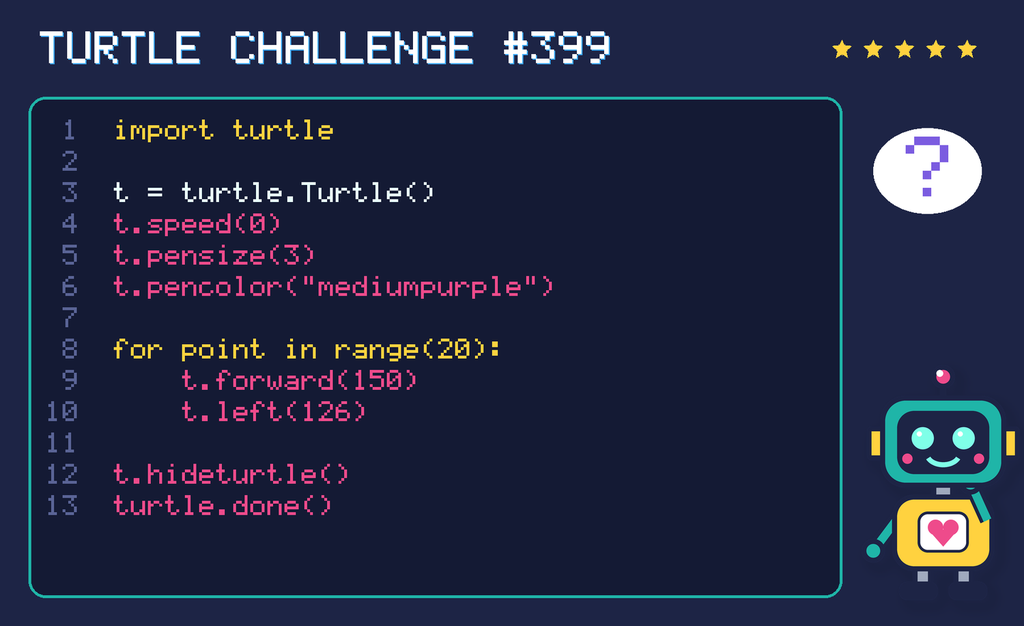 Turtle challenge 399: the code is shown below as text too.