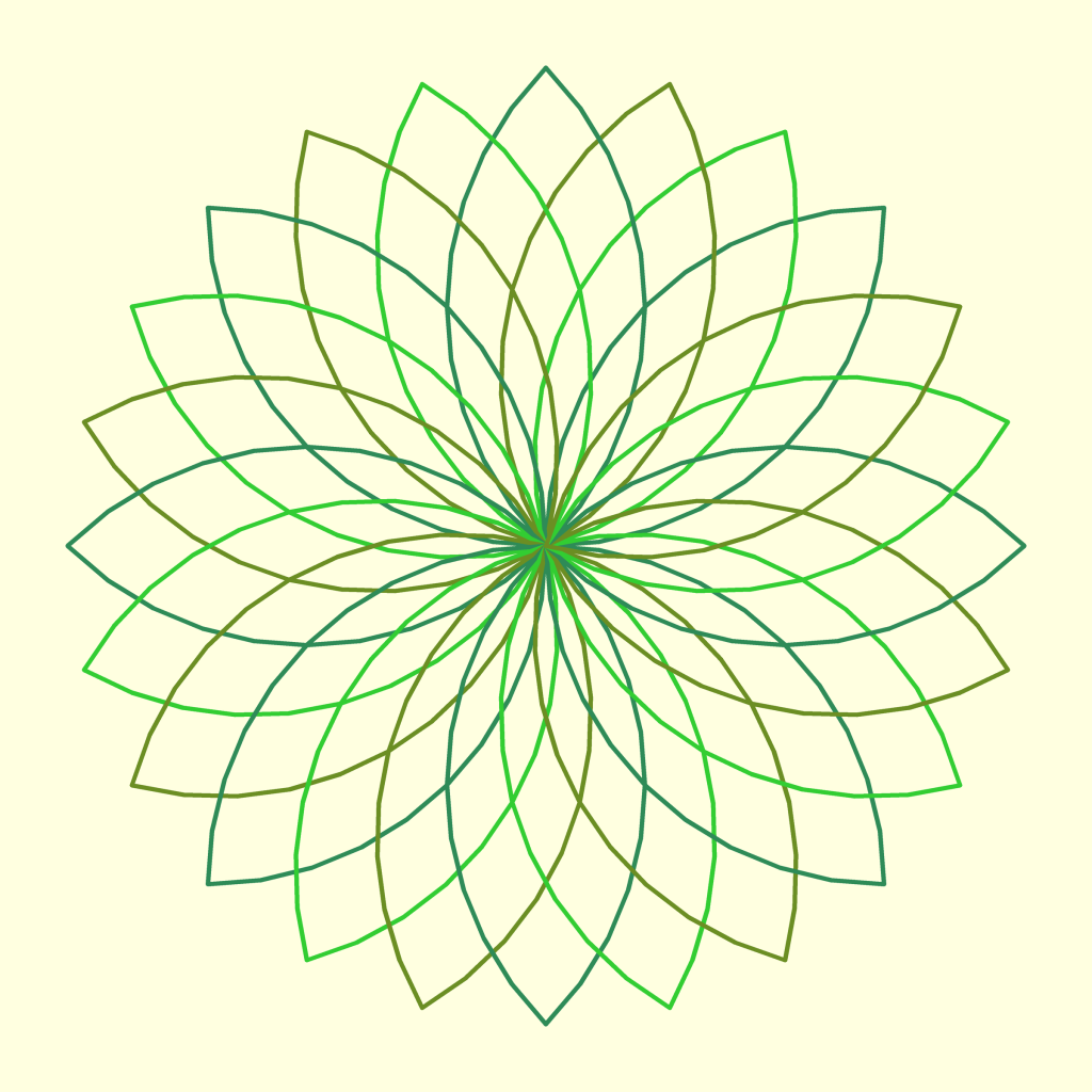 Petal wheel: a pattern drawn by a Python turtle program